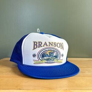 Vintage Branson Missouri Bear Blue Mesh Trucker Snapback Hat​​​​​​​​​​​​​​​​